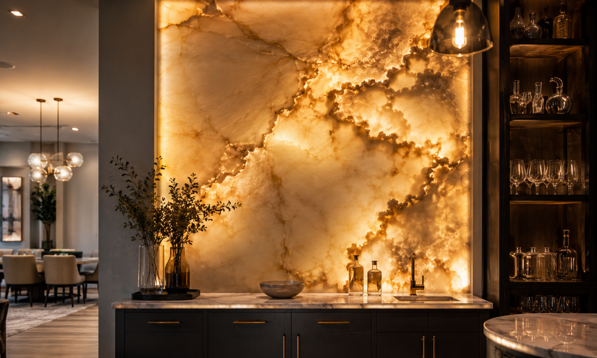 Backlit onyx stone interior
