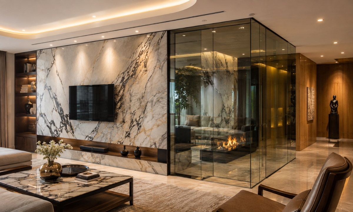 Glass and Italian Marble Interior