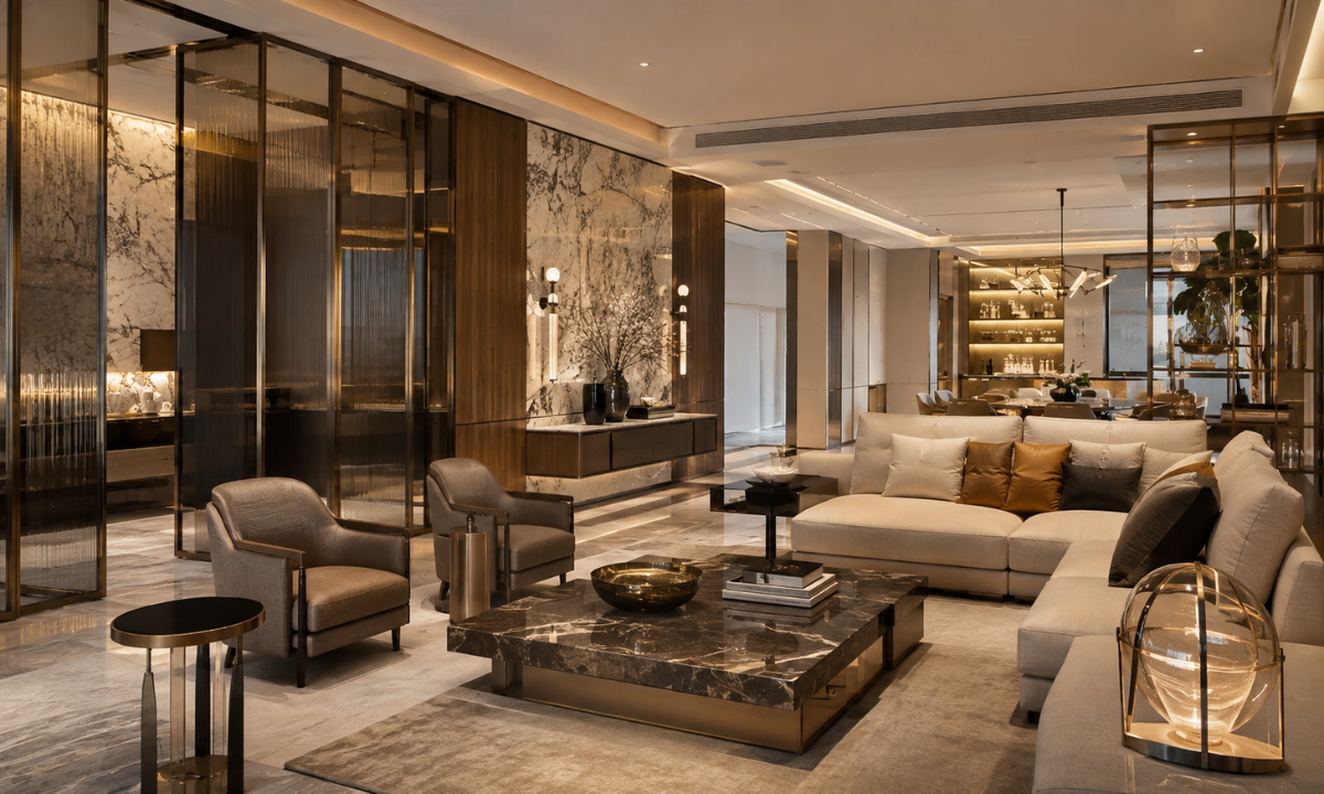 Premium metal finishes in luxury interiors