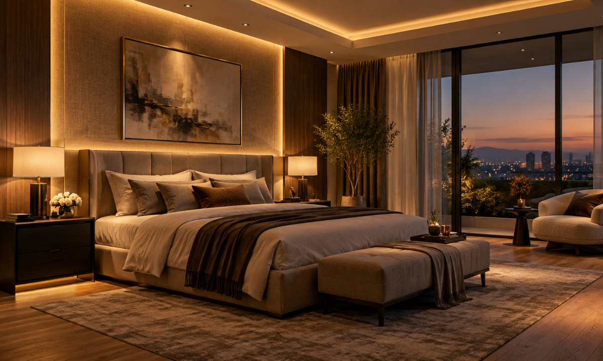 Automated lighting in a luxury bedroom