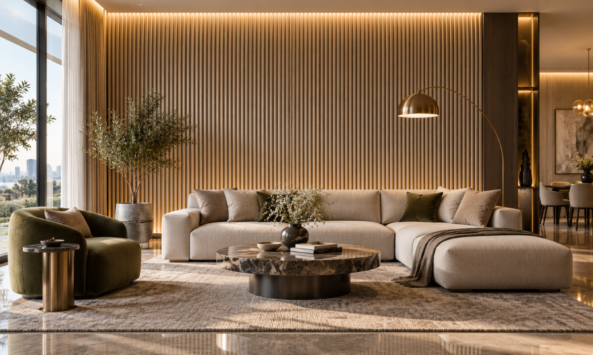 Elegant fluted wall texture adding depth to a modern interior