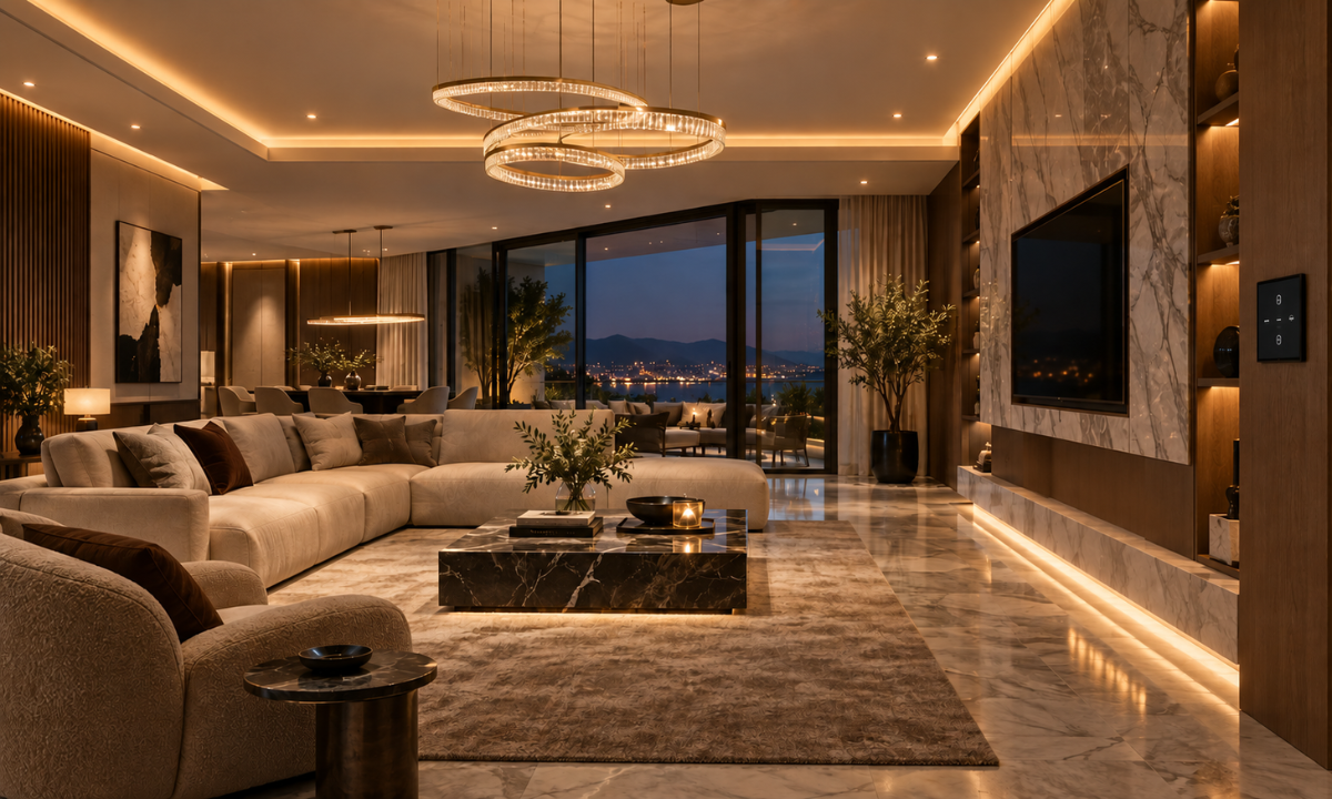 Luxury home lighting automation in an elegant interior
