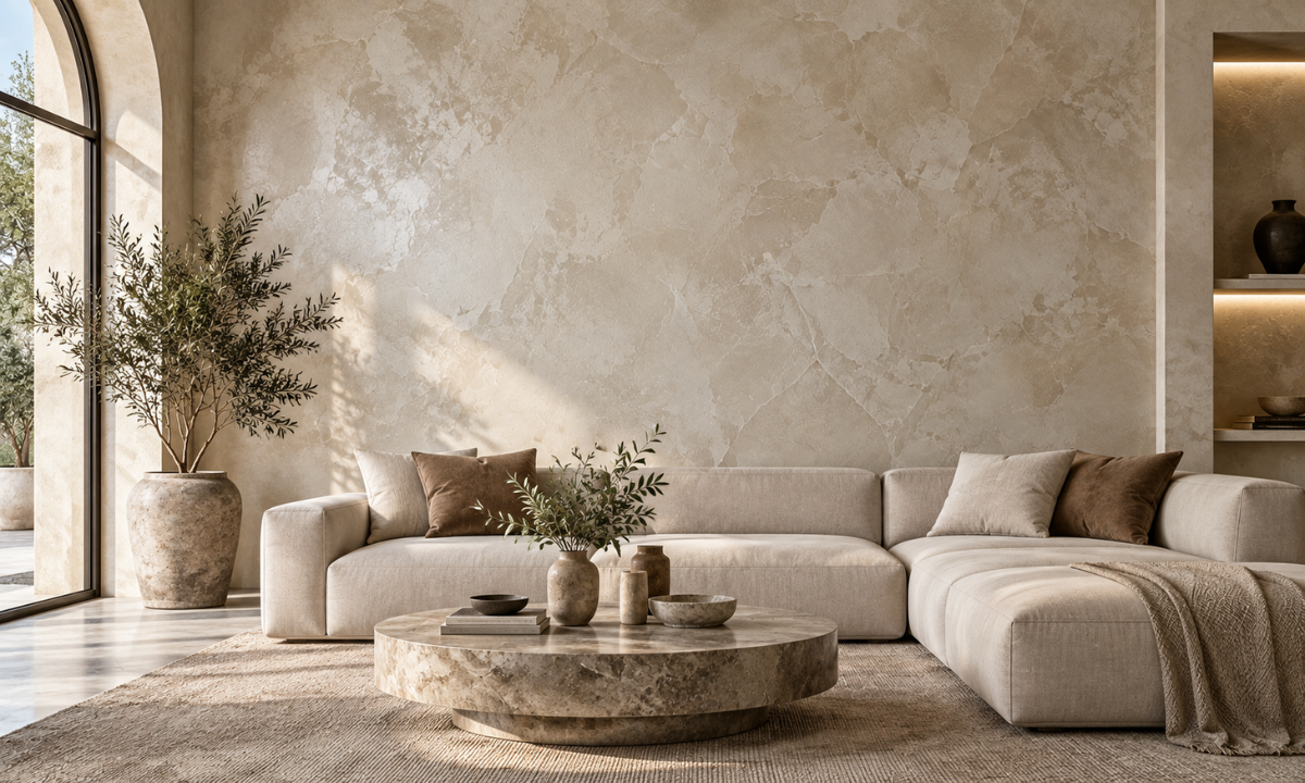 Venetian plaster and decorative wall finish in a luxury interior