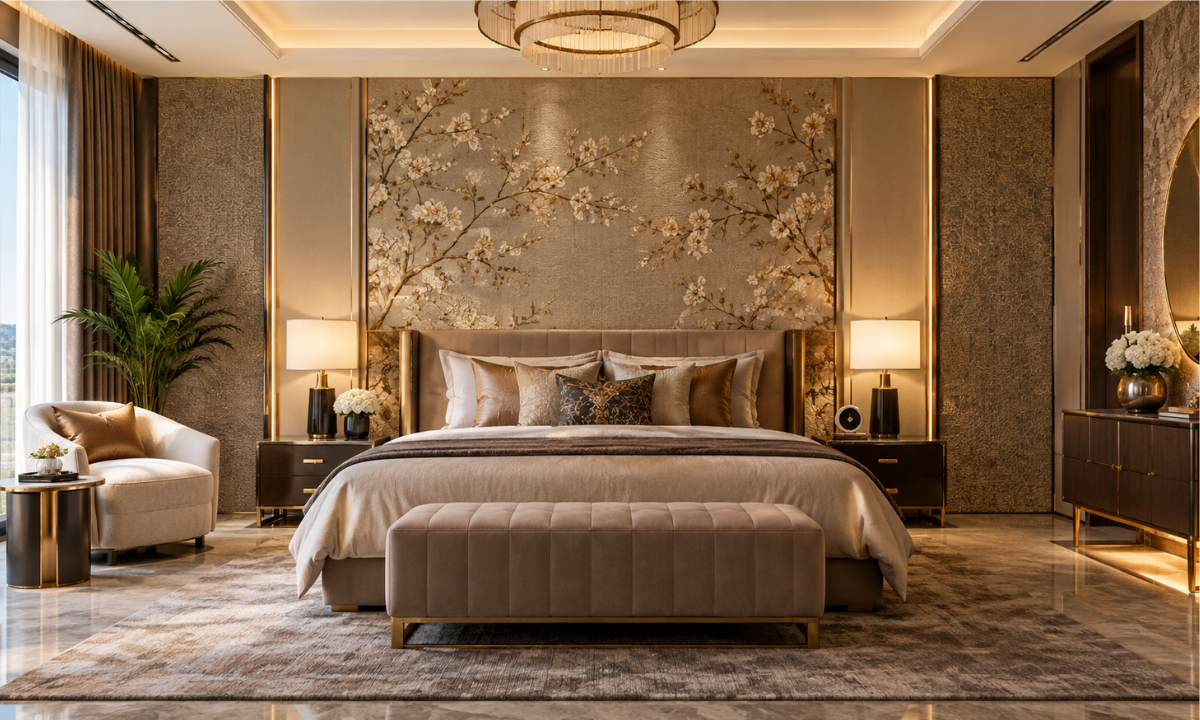 Luxurious wallpaper and wall texture design in an elegant modern interior